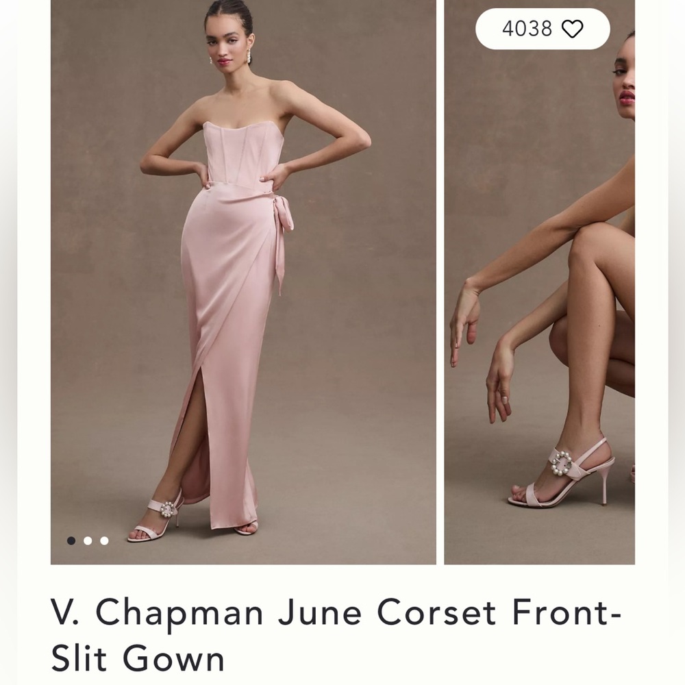 V. Chapman Blush Pink Strapless Corset Front-Slit Gown